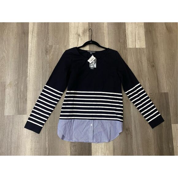 Elliott Lauren NWT Navy Blue Red Side Zipper Blouse, Size Small, MSRP $160 - Picture 8 of 12